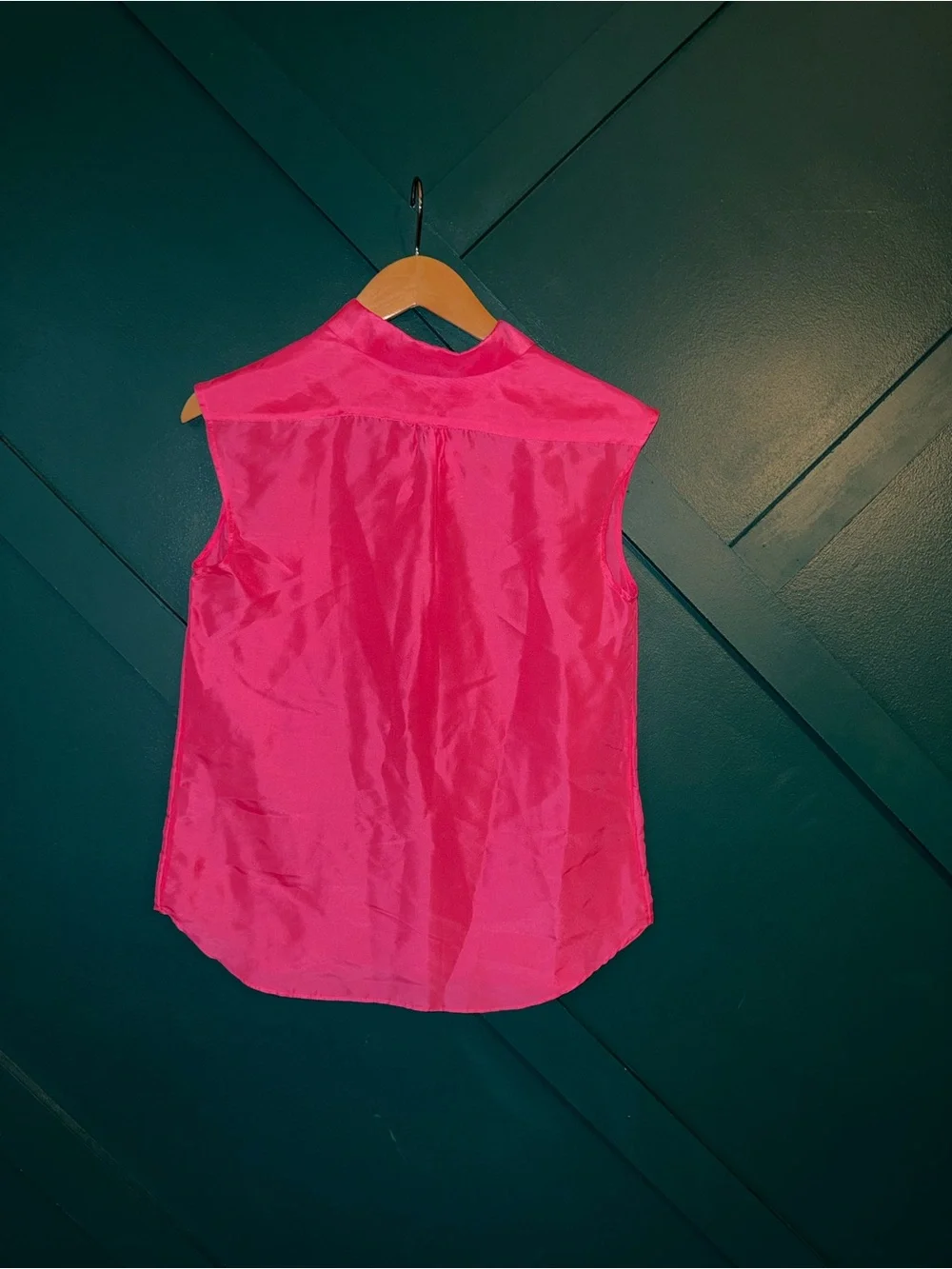 Crew Bright Pink Sleeveless Silk Blend Popover Blouse | Satin Collared Top